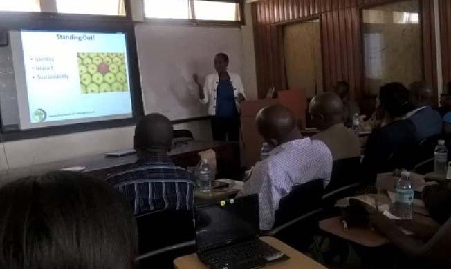 APHRC Director-Dr. Catherine Kyobutungi makes a presentation during her visit to MakSPH on 5th February 2018, Makerere University, Kampala Uganda