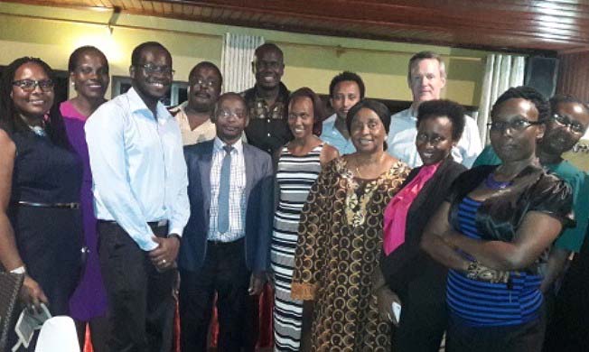Big Ideas' Phillip Denny (Rear 2nd R) with the team from RAN, Kampala Big Ideas judges and mentors at the Networking dinner on 13th February 2018, Piato Restaurant, Kampala Uganda