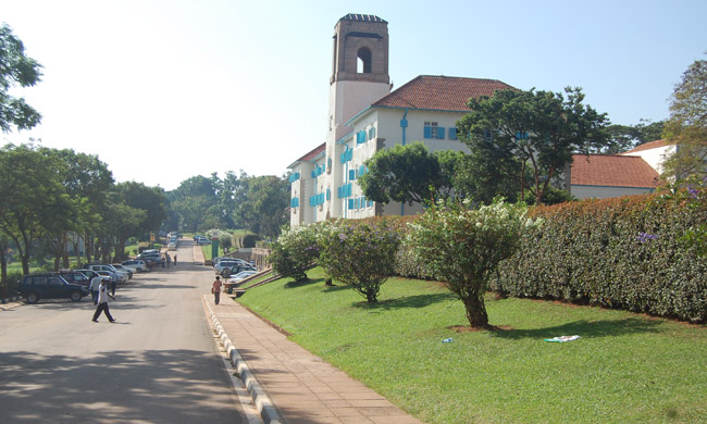 Makerere University Main Administration Building in the backgroud.
