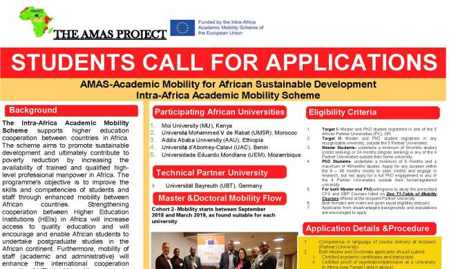The AMAS Project Intra-Africa Academic Mobility Scheme call for Master and Doctoral Student Applications
