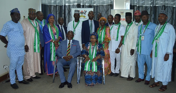 Delegates from Institute of Security Studies, Nigeria posing for a photo with the Vice Chancellor of Makerere University Prof. Barnabas Nawangwe