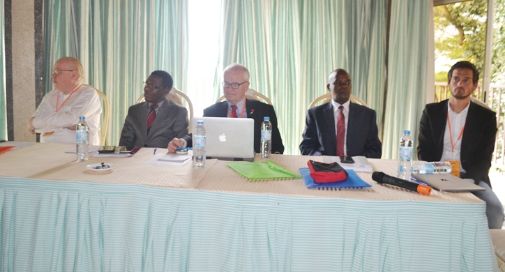 L-R; Prof. Bengt Ove Turesson, Prof. Mukadasi Buyinza,Prof. Leif Abrahamsson,Prof. J.Y.T Mugisha and Prof. Martin Singull during the 3rd Network Meeting for Sida and International Science Programme (ISP) funded PhD Students and Postdocs in mathematics