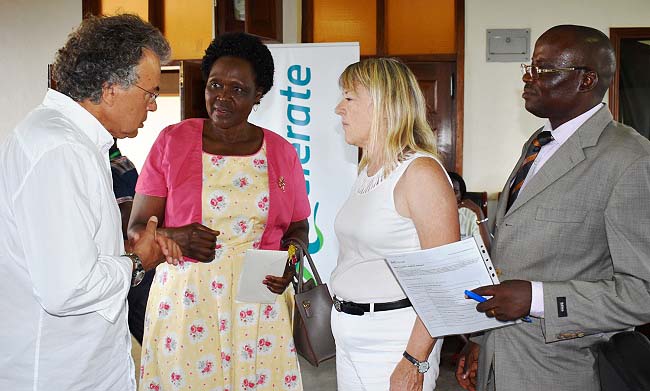Hon. Beatrice Anywar (2nd L) and Dr. Fred Kabi (R) interact with other participants during the CAES-ACCELERATE roundtable conversation, 17th August 2018, Makerere University, Kampala Uganda.