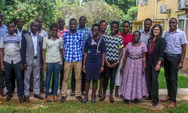 Part of the third cohort of OpenEd Fellowship Program pose for a group photo during a session in June 2018, RAN Offices, MakSPH, Makerere University, Kampala Uganda