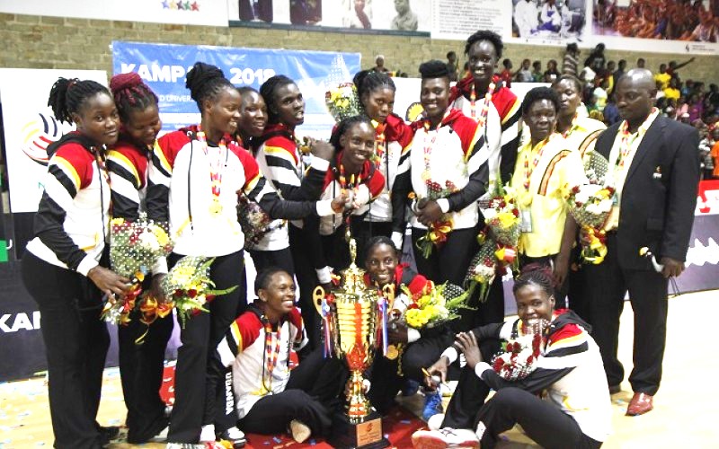 The Mighty Cranes posing with the trophy after defeating the defending Champions South Africa in the 3rd FISU WUNC Final on Friday 21st September 2018, Makerere University Arena, Kampala Uganda