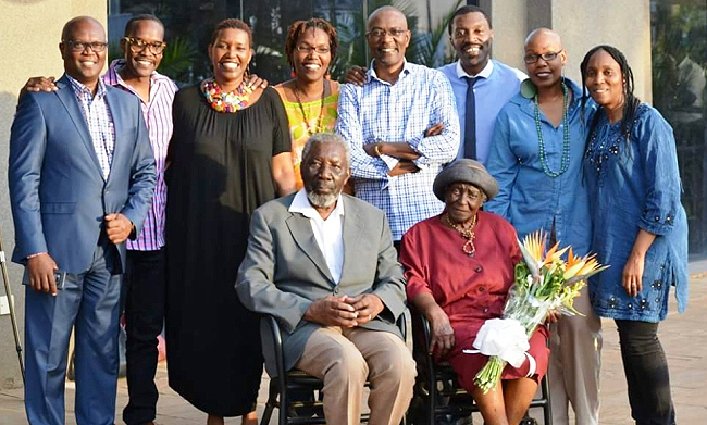 Prof. David Rubadiri (Seated Left) with his wife and members of his family. Makerere University held a commemorative symposium in the Main Hall on 12th October 2018