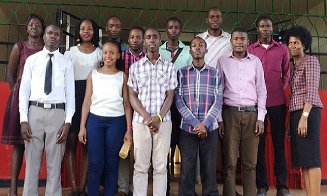 The iGEM Team 2018 poses for a group photo with one of their College Advisors, Dr. Anne Kazibwe (Extreme Right) and Instructor Mr. Otim Geoffrey (Rear 2nd Right), CoVAB, Makerere University, Kampala Uganda