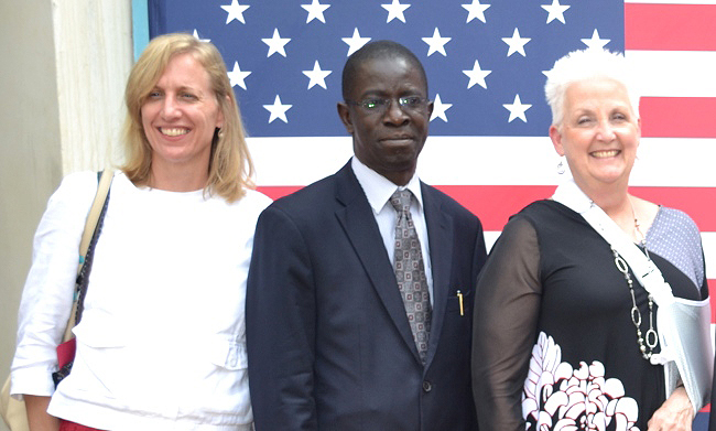 R-L: U.S Ambassador to Uganda H.E. Deborah R. Malac, Principal CHUSS-Prof. Edward Kirumira and Susan Parker-Burns-Public Affairs Officer at the US. Embassy at the 70th Anniversary of the Fulbright Program held on 21st October 2016, Makerere University, Kampala Uganda.