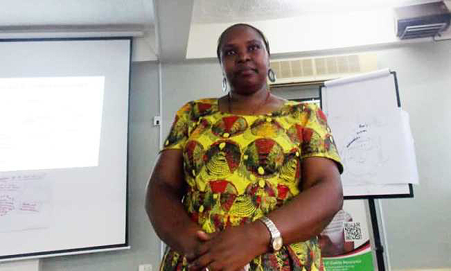 Acting Director, Gender Mainstreaming-Dr. Euzobia Baine Mugisha listens to input during the Pedagogical Skills Training on 17th October 2018, Makerere University, Kampala Uganda