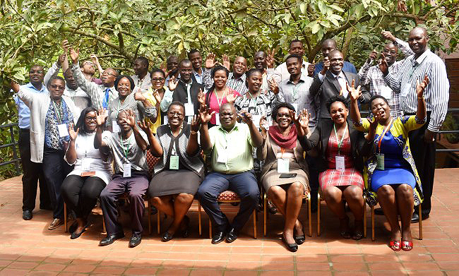 GREAT Gender-responsive Legume Breeding Course facilitators and participants from Burkina Faso, Kenya, Tanzania, Ethiopia, Mali, Ghana, Zambia, Senegal and Nigeria wave to the camera at the course opening on 14th January 2019 at Forest Cottages, Bukoto, Kampala Uganda