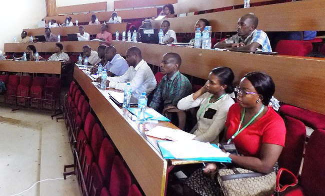 Participants listen to proceedings during one of the sessions of the GHRP Uganda DAAD Alumni Training hosted by the School of Health Sciences, Makerere University, Kampala Uganda