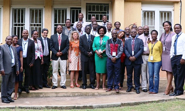 The Dean MakSPH-Prof. Rhoda Wanyenze (In Green) and Fmr. Principal CHUSS-Prof. Edward Kirumira with participants at the PERSuADE inception meeting and project launch, ResilientAfrica Network (RAN) Kololo Offices, MakSPH, Makerere University, Kampala, Uganda