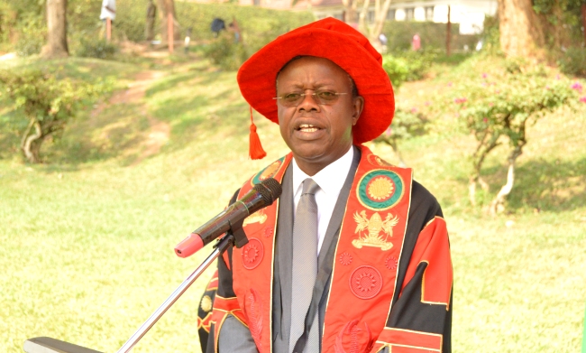 The MUBS Principal, Prof. Waswa Balunywa addresses Day 3 of the 68th Graduation Ceremony on 18th January 2018, Makerere University, Kampala Uganda