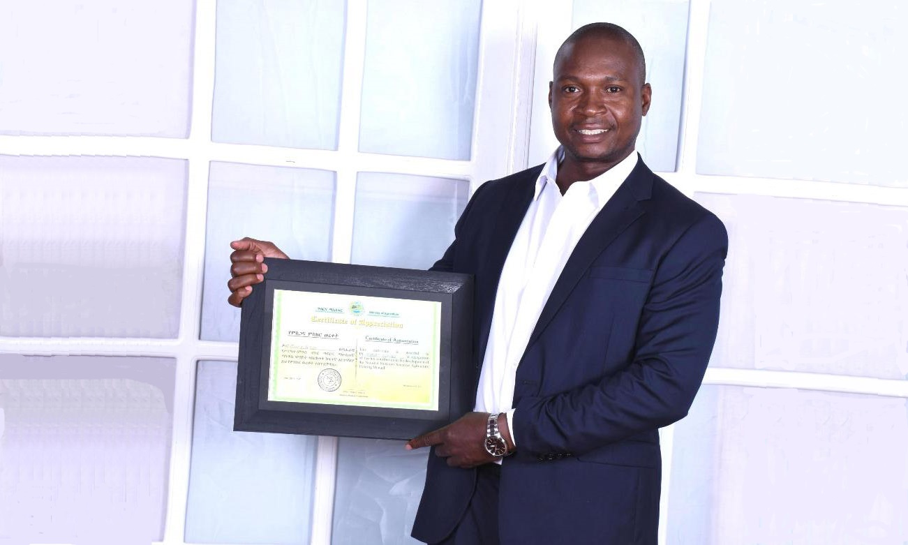 Dr. Robert Fungo, Lecturer-Department of Food Technology and Human Nutrition, CAES, Makerere University, Kampala Uganda. Dr. Fungo was recognized by the Federal Government of Ethiopia on 26th March 2019 for his contribution to developing the National Nutrition Sensitive Agriculture Training Manual