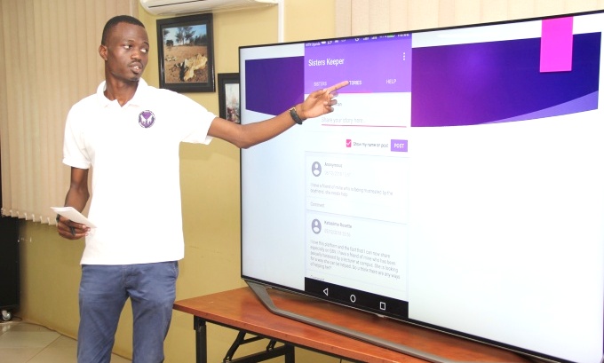 Herman Okia presents his innovation Sister’s Keeper; an app championing the fight against gender-based violence, during Pitch Tuesday on 15th January 2019, ResilientAfrica Network (RAN) Offices, Plot 30, Upper Kololo Terrace, Kampala, Uganda