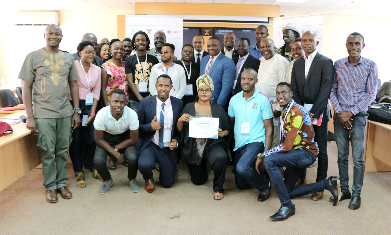 The Lord Mayor Erias Lukwago (Centre Blue Suit) with participants in the 9th Management of Social Transformation (MOST) School’s closing ceremony on Friday, 5th April 2019, Senate Building, Makerere University, Kampala Uganda.