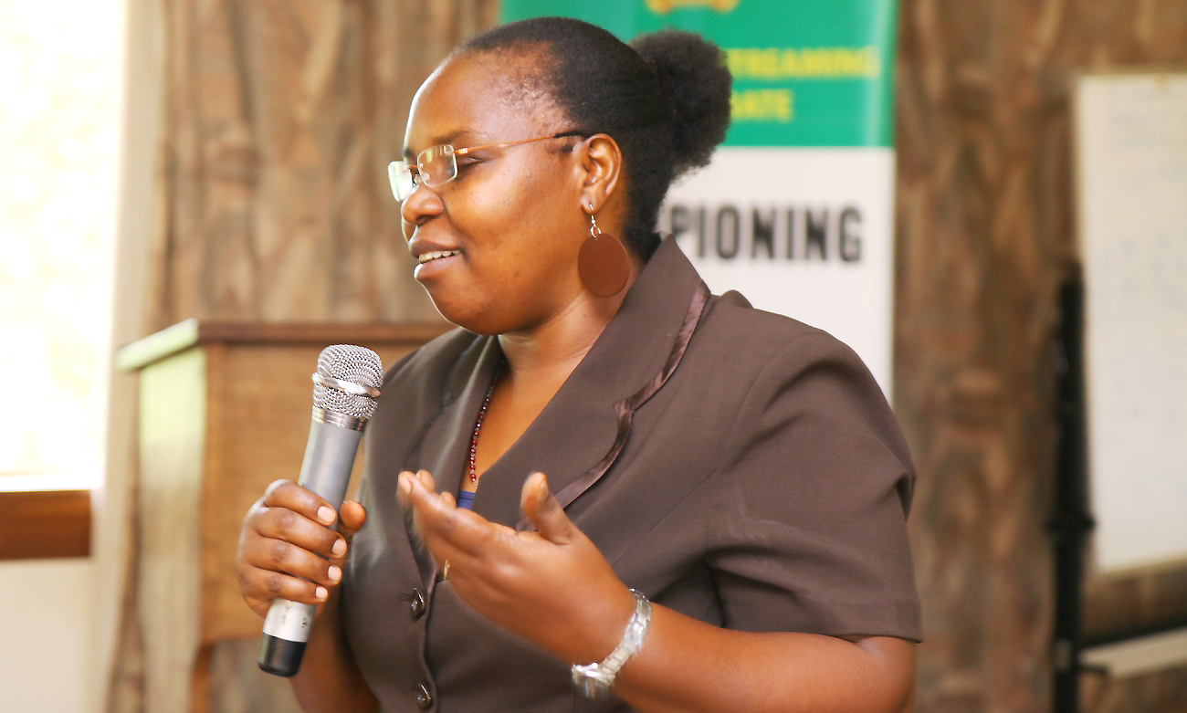 The Director, Gender Mainstreaming Directorate (GMD), Dr. Euzobia Mugisha Baine makes opening remarks at the Personal Branding Session organised by GMD and facilitated by the Daniel Choudry Sales Institute on 18th April 2019, Senate Conference Room, Makerere University, Kampala Uganda