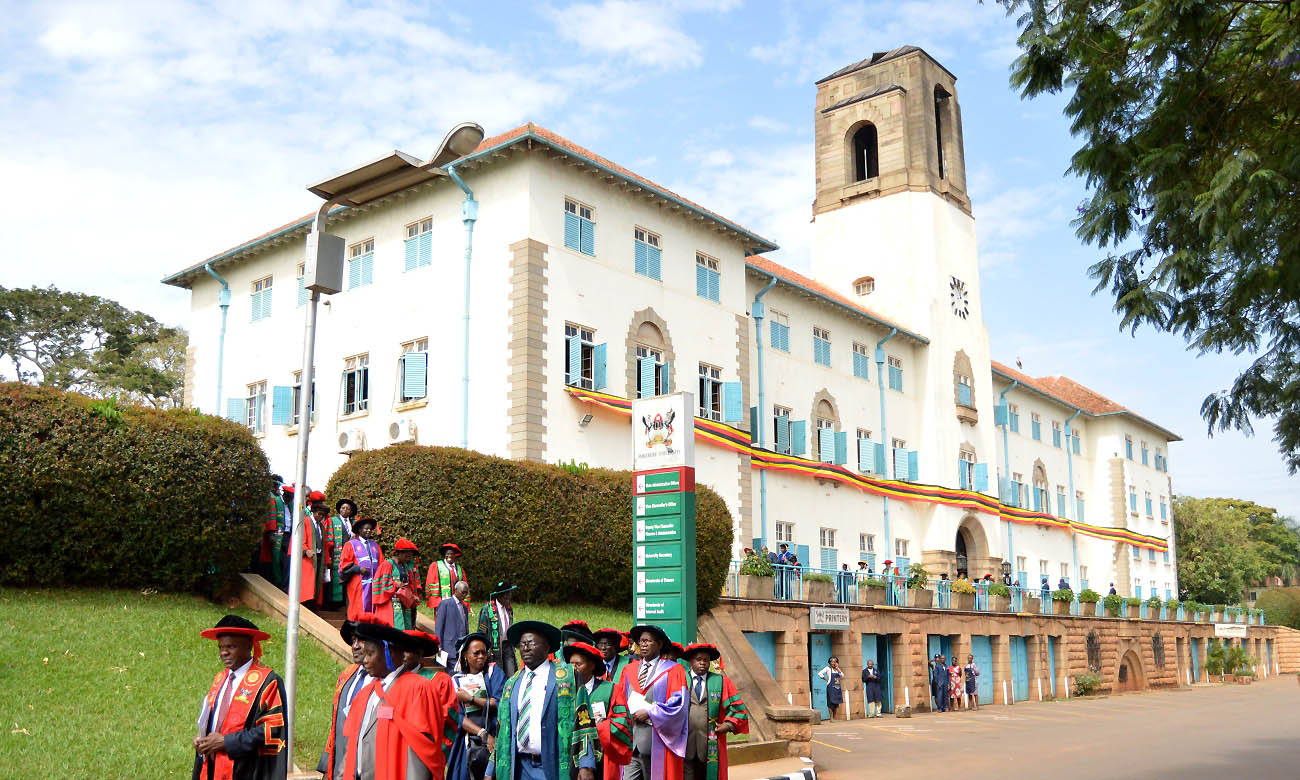 Part of the Academic Procession makes its way from the Main Building to the Freedom Square on Day1 of the 69th Graduation Ceremony, 15th January 2019, Makerere University, Kampala Uganda