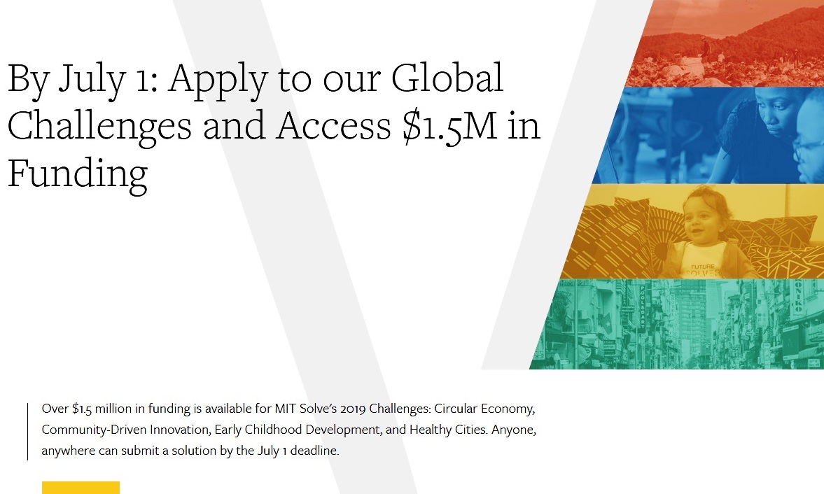 MIT Solve’s 2019 Global Challenges: Access US$1.5m in Funding. Image:MIT Solve