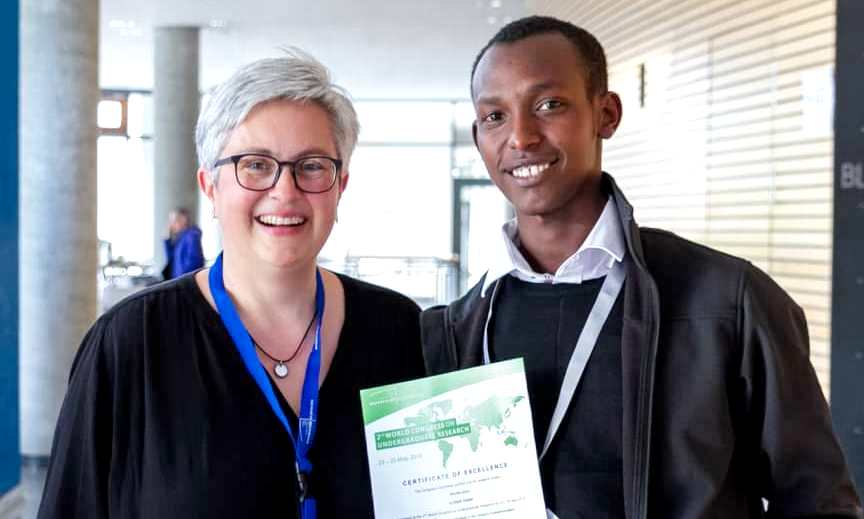 Mr. Gatale Elijah (Right) poses with Carl von Ossietzky University of Oldenburg's Susanne Haberstroh (Left) shortly after receiving his award on 25th May 2019, Oldenburg, Germany
