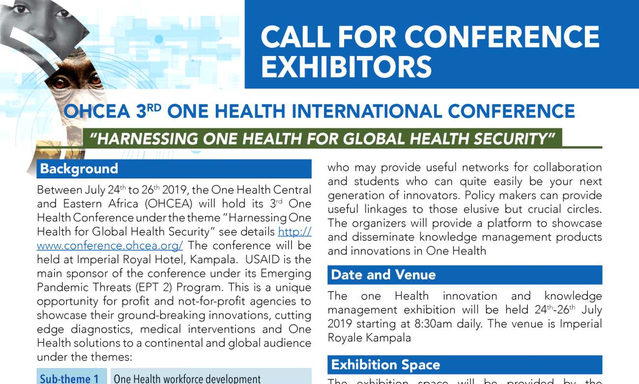 Exhibition Opportunity at the 3rd OHCEA International One Health Conference, 24th - 26th July 2019, Imperial Royale Hotel, Kampala Uganda