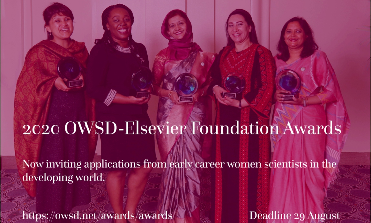 Call for Applications: 2020 OWSD-Elsevier Foundation Awards for Early Career Women Scientists