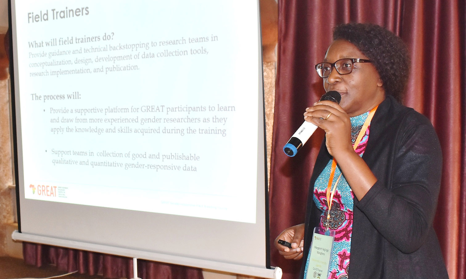 The GREAT Project Principal Investigator, Assoc. Prof. Margaret Najjingo Mangheni addresses participants during the 4th Cohort Opening Ceremony at the Forest Cottages, Bukoto, Kampala Uganda on 22nd July 2019