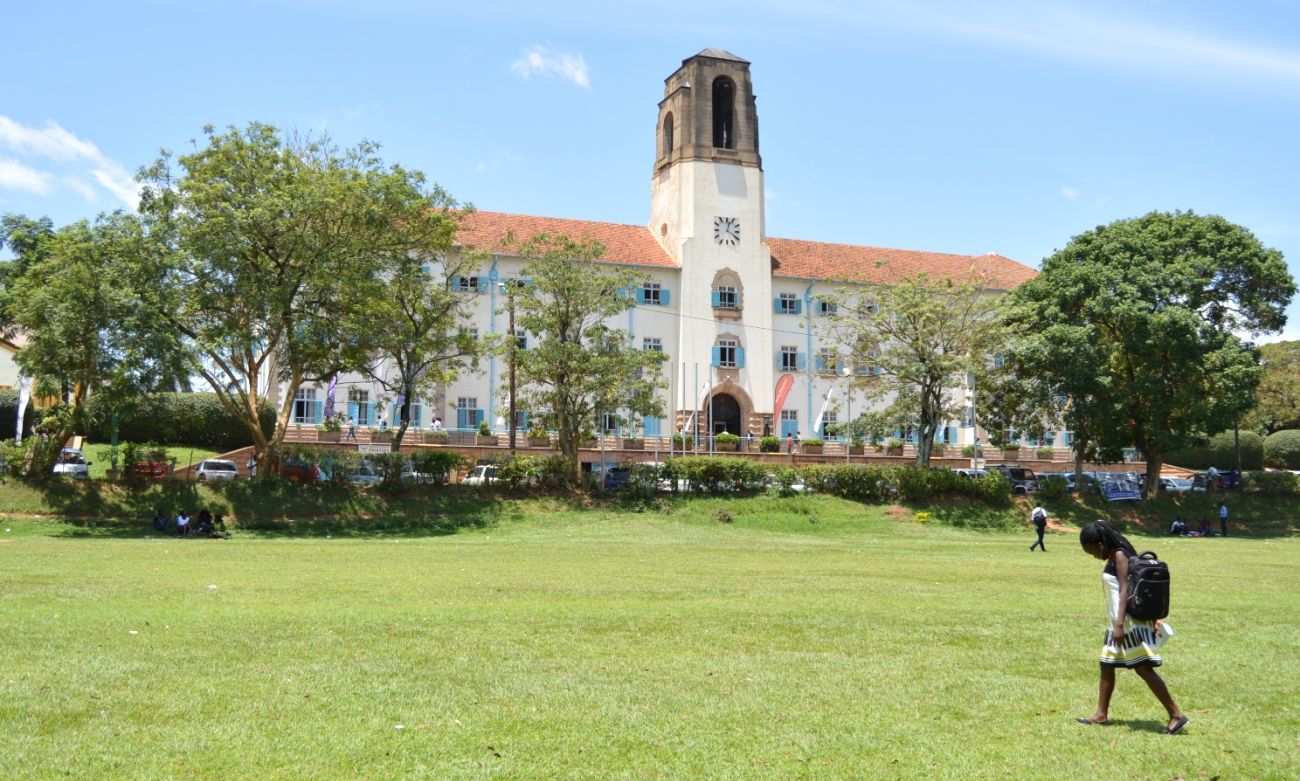 A female student walks across the Freedom Square, Makerere University, Kampala Uganda. Taken: 7th March 2019