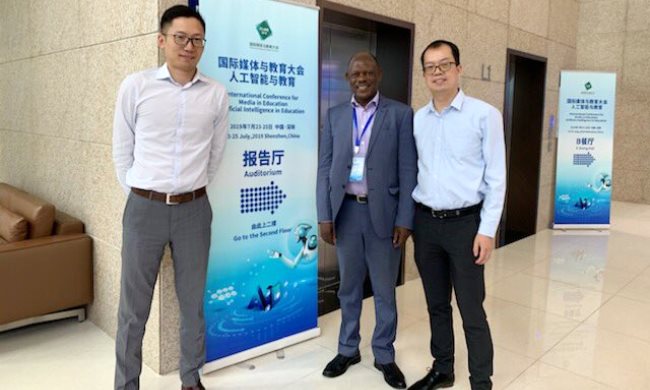 The Vice Chancellor, Prof. Barnabas Nawangwe (Centre) during his tour of the Huawei Headquarters on 25th July 2019, Shenzhen, China