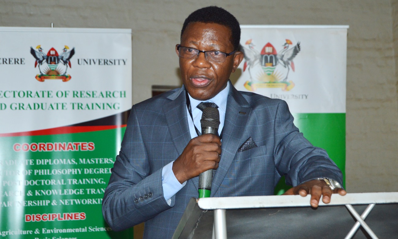 The Director DRGT, Prof. Buyinza Mukadasi addresses the Sida Annual Review Meeting on 1st October 2019, Makerere University, Kampala Uganda. The US$1million Carnegie Grant will support nurturing Early-Career Academics at Makerere University