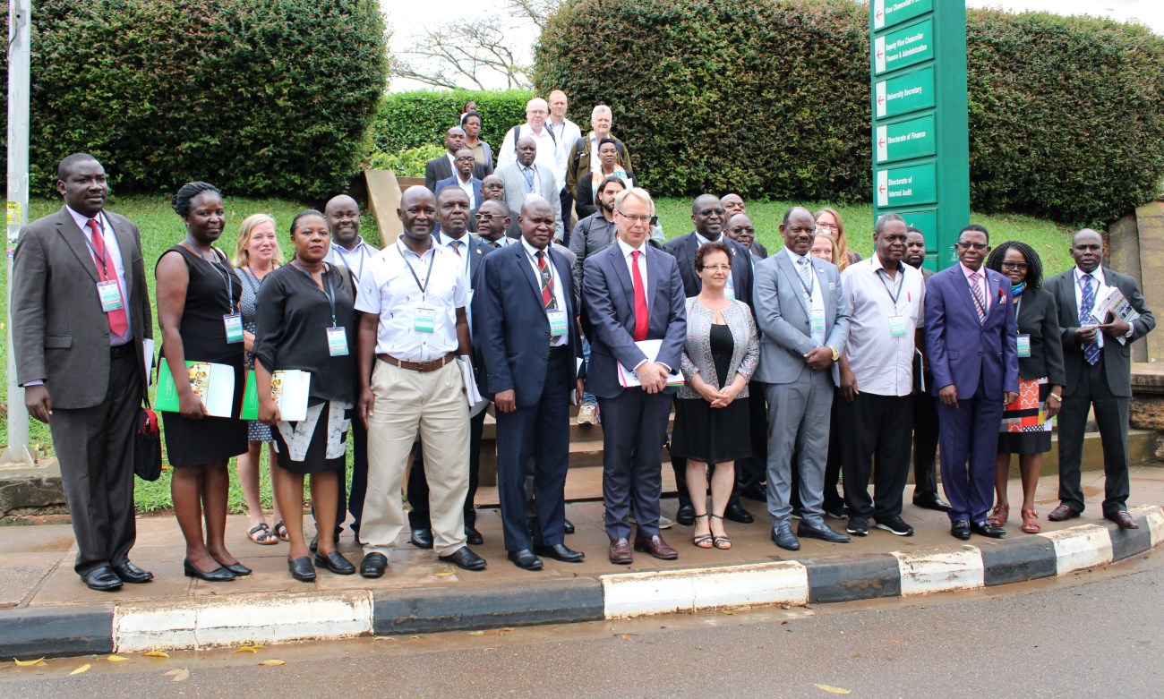 Swedish Ambassador-H.E. Per Lindgärde (6th Left), Vice Chancellor-Prof. Barnabas Nawangwe (5th R), ED UIRI-Prof. Charles Kwesiga (4th R), Dr. Gity Behravan (6th R), Prof. Buyinza Mukadasi (3rd R) with PIs and other officials at the Mak-Sida Annual Review Meeting, 30th September 2019, Makerere University, Kampala Uganda