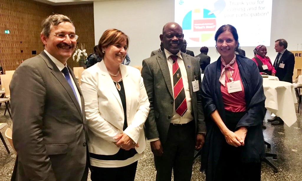 L-R: Prof.Michael O. Hengartner, President of University of Zurich; Prof. Beatrice Beck Schimmer, Vice President Medicine at UZH; Prof Barnabas Nawangwe, Vice Chancellor Makerere University and Prof. Marina Carobbio, President of the Swiss National Council at the Mak-UZH Dialogue Days 9th-11th September 2019, Zurich, Switzerland
