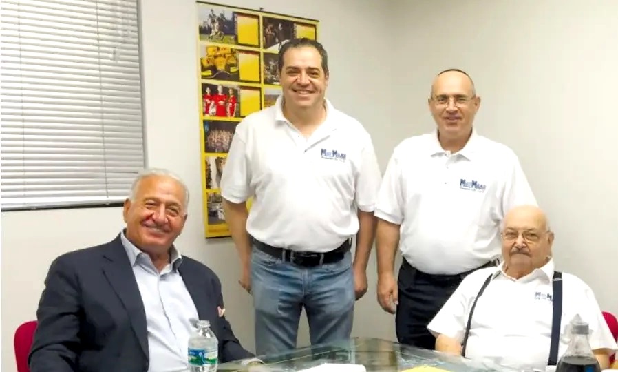 THE SHMUELI FAMILY – developers of the new engine – together with Joe Nakash, who serves as MayMaan CEO. (photo credit: DANIEL GODOY) via The Jerusalem Post