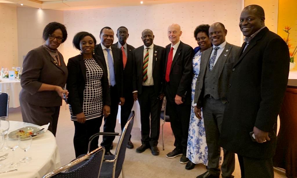 The Vice Chancellor-Prof. Barnabas Nawangwe (2nd Right) with Mak's Delegation to the World Health Summit 2019 in Berlin. Third from Left is Uganda's Ambassador to Germany-H.E. Marcel Tibaleka while Fourth from Right is Prof. Dr. Detlev Ganten, President of the World Health Summit.