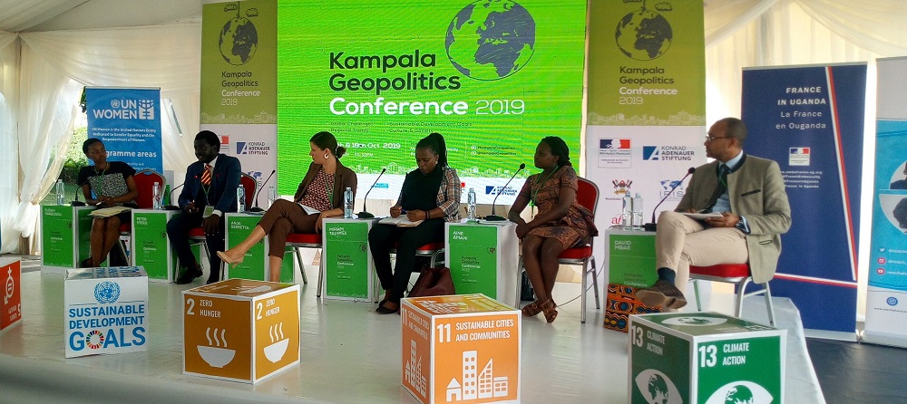 A panel discussing the SDGs at the 2nd Geopolitcs conference held on 17th-18th October 2019 at Makerere University. Photo credit: KAS Uganda & S. Sudan
