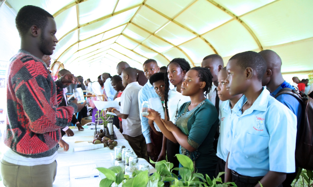 Secondary School Students tour one of the exhibition stalls during the Agricultural Day and Exhibition on 25th September 2019, Freedom Square, Makerere University, Kampala Uganda