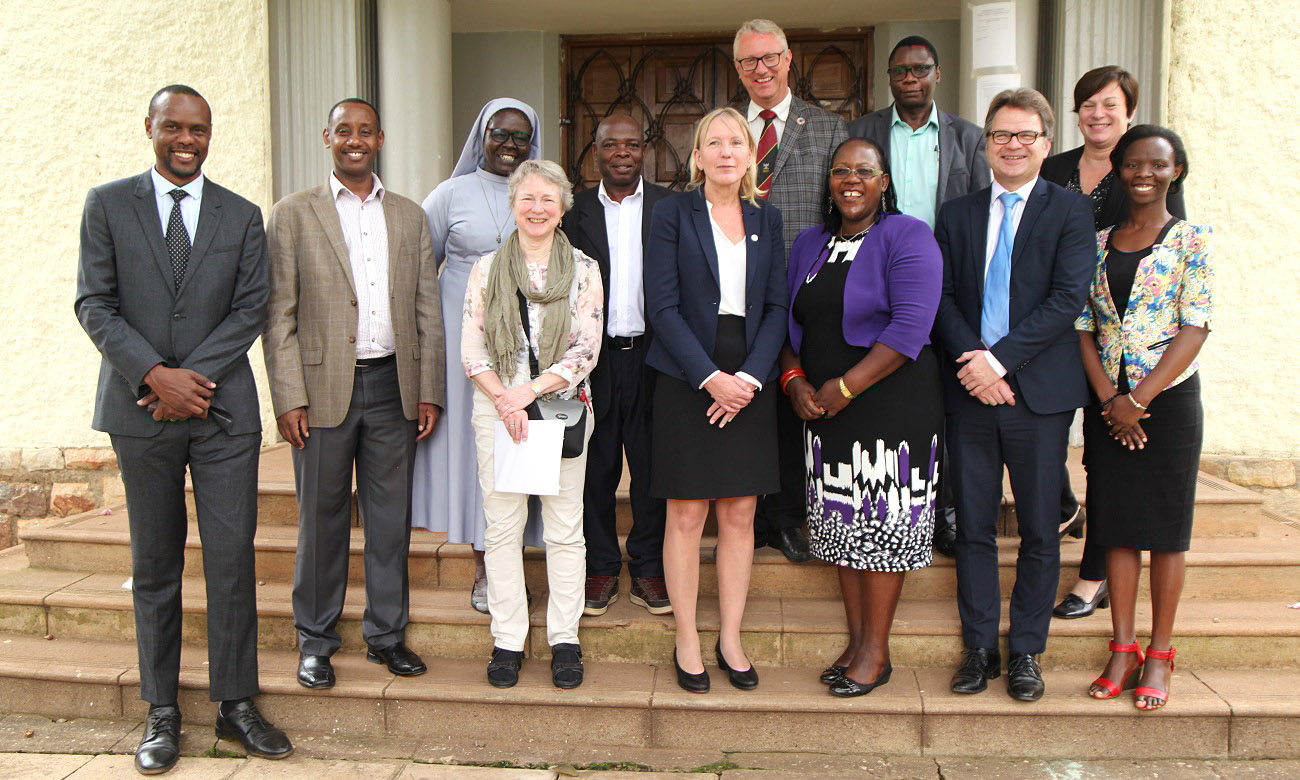 Front Row, L-R: Dr. Ronald Semyalo, Assoc. Prof. Aaron Mushengyezi, Ms. Elinor Bartle, Pro-Rector UiB- Prof. Margareth Hagen, Assoc. Prof. Josephine Ahikire, Mr. Tore Tungodden, Ms. Ritah Namisango. Back Row, L-R: Assoc. Prof. Dominica Dipio, Dr. James Taabu Busimba, Prof. Thorkild Tylleskär, Dr. Mark Okot Benge and Prof. Marit Bakke after the CHUSS Meeting, 5th November 2019, Makerere University, Kampala Uganda. #MakUiB30