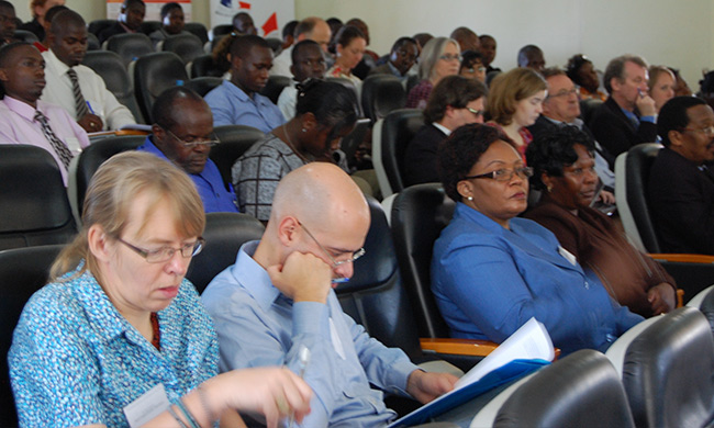 Participants attend and International Conference Land Policies in East Africa in 2011 at Makerere University.