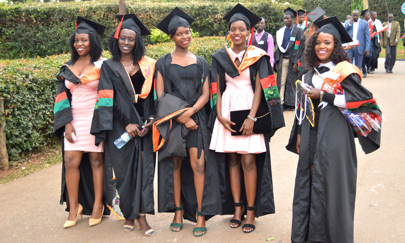Female Graduands from CEES pose for the camera on Day 1 of the 69th Graduation Ceremony on 15th January 2019, Freedom Square, Makerere University, Kampala Uganda.