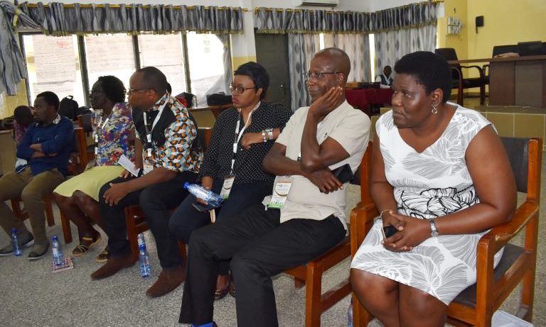 Post-Doctoral Fellows including Hon. Sebuliba Mutumba (2nd Right) listen to proceedings during the skills enhancement training in project management and leadership at University of Cape Coast (UCC), Ghana as part of the 15th RUFORUM AGM, 2nd – 6th December 2019.