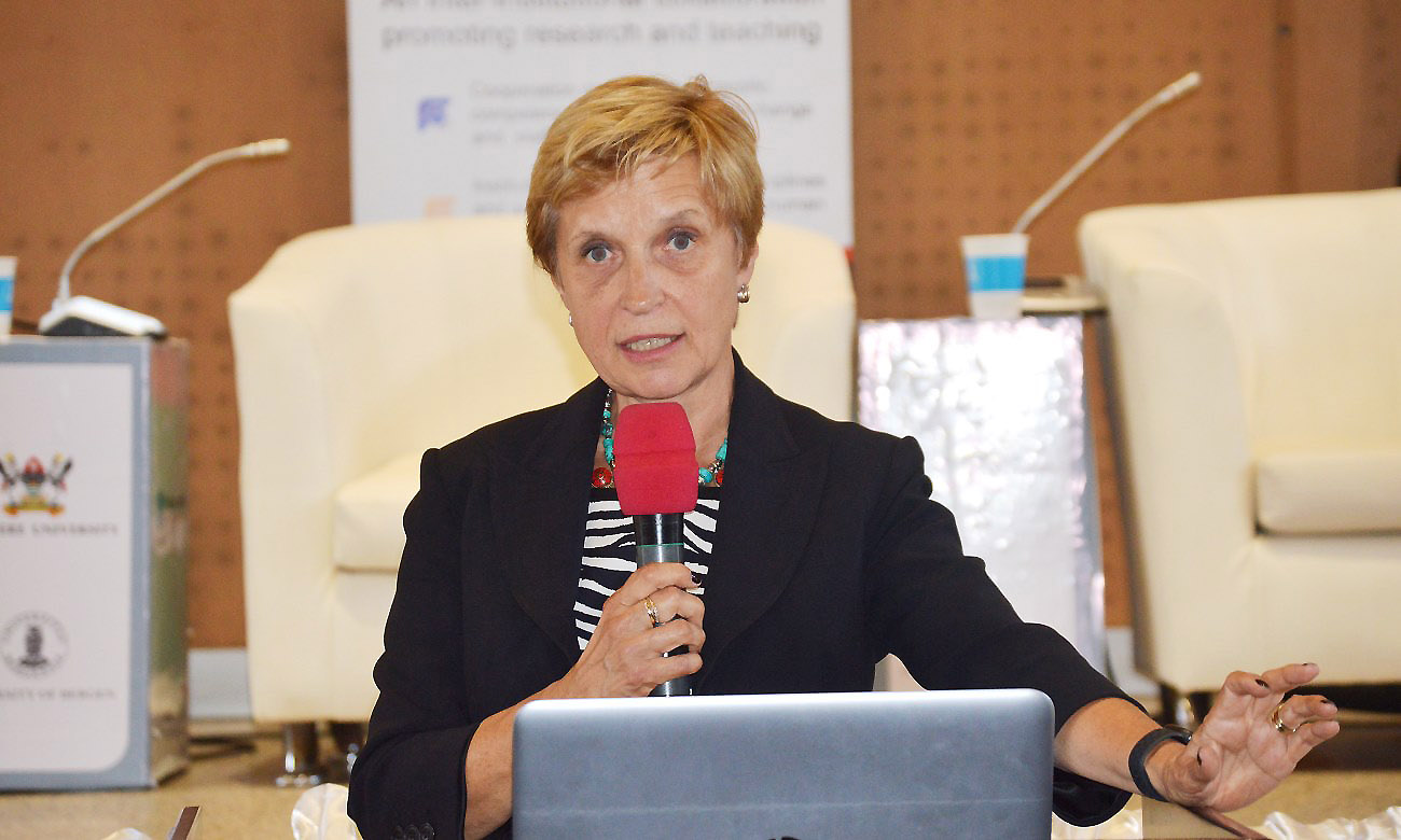 The Norwegian Ambassador to Uganda-H.E. Elin Østebø Johansen delivers a speech during her visit to Makerere University on 7th November 2019. One of the components of CoSTClim is student mobility from Uganda to Norway and from Norway to Uganda.
