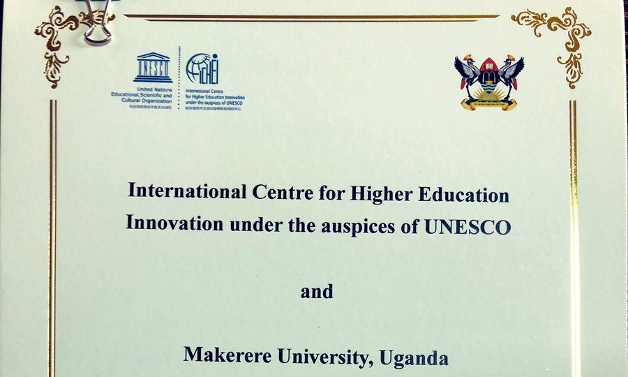 The cover page of the Cooperation Framework Agreement on the International Institute of Online Education between Makerere University, Kampala Uganda and UNESCO-ICHEI, 16th December 2019.