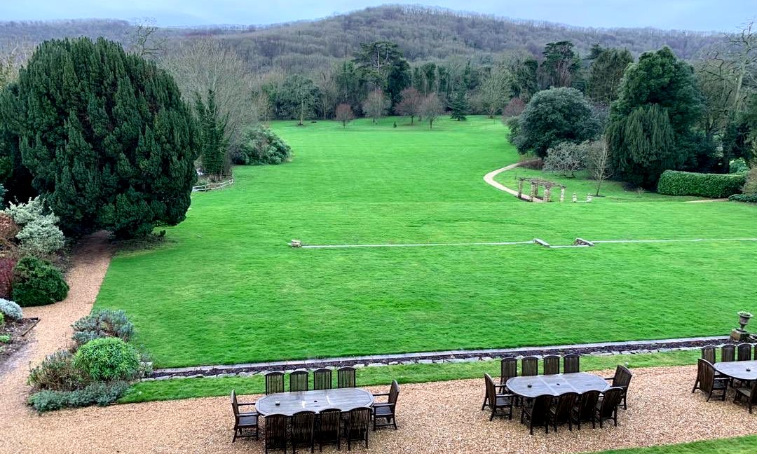 The view of the private gardens at Wiston House, West Sussex, United Kingdom