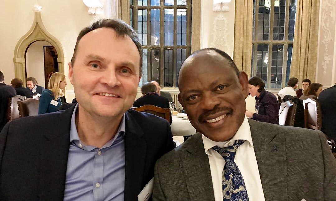 The Vice Chancellor-Prof. Barnabas Nawangwe (Right) with the Vice Chancellor, University of Sussex-Prof. Adam Tickell (Left) at the Wilton Park Conference on Higher education and the SDGs, 27th January 2020, Wiston House, West Sussex, United Kingdom.