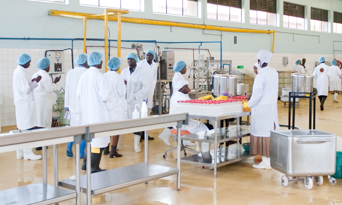 Students attend a practical session in the Food Technology and Business Incubation Centre (FTBIC), CAES, Makerere University, Kampala Uganda. Date taken: 12th August 2020. At the FTBIC students receive hands-on training on how to develop food processing value chains.