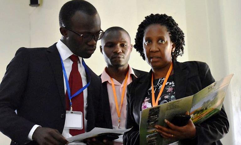 EAPI Project Principal Investigator-Dr. Julia Kigozi (Right) confers with other participants during the launch on 6th February 2020, Conference Hall, SFTNB, Makerere University, Kampala Uganda.