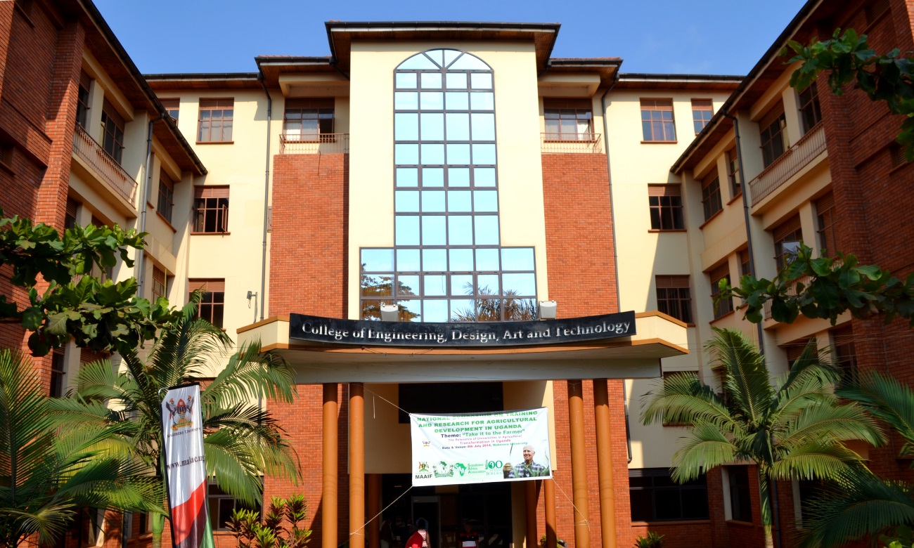 The Main Entrance of the New Building, College of Engineering, Design, Art and Technology (CEDAT), Makerere University, Kampala Uganda. Date taken: 8th July 2014.