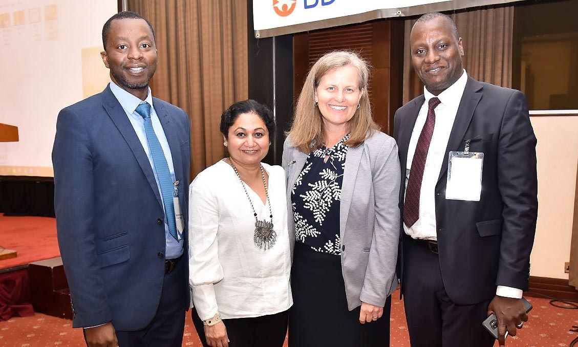 L-R: Dr Mohamed Larmode-IDI, Renuka Gadde-Vice President, Global Health, BD, Dr. Lisa Nelson-CDC Uganda Mission Director and Dr. Andrew Kambugu-Executive Director at IDI at the Launch on 17th February 2020, Kampala Uganda.