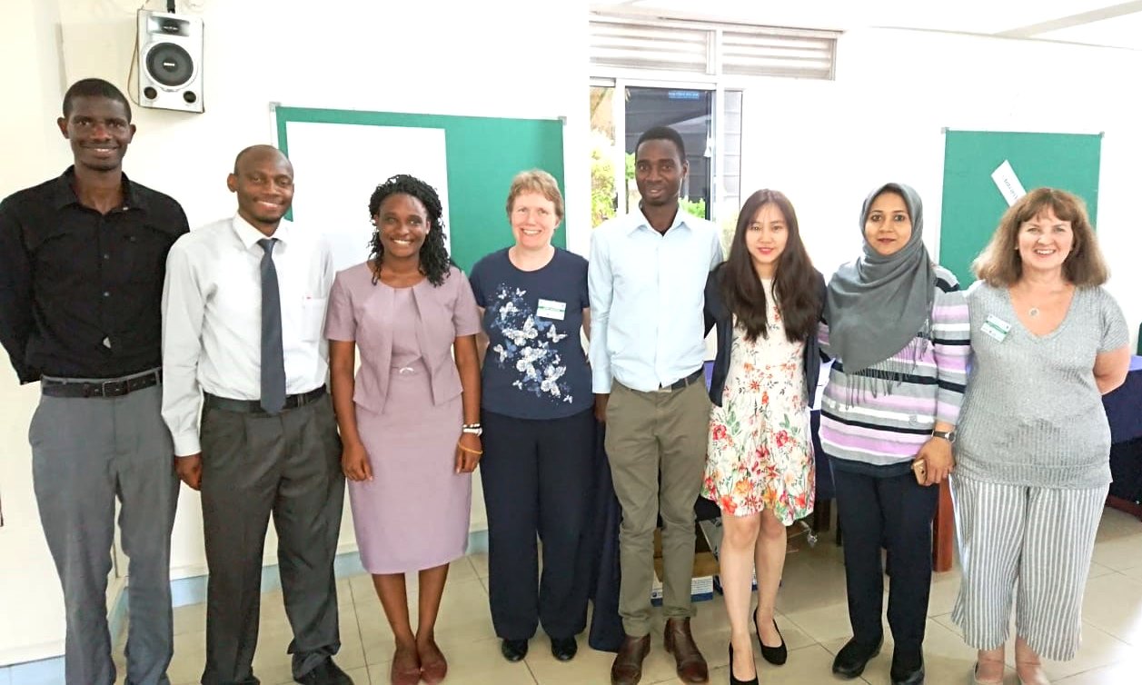 L-R: The Facilitators; Julius Mulumba, David Musoke, Grace Biyinzika Lubega, Jody Winter, Sulla Muyingo, Bee Yean Ng, Saba Amir and Jean O’Driscoll at Central Inn, Entebbe, Uganda in September 2019.