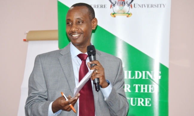 The newly appointed Vice Chancellor of Uganda Christian University (UCU), Assoc. Prof. Aaron Mushengyezi speaks during an earlier event; the Inaugural Workshop for Deans and Directors at Makerere University, held 14th June 2019, Hotel Africana, Kampala Uganda.
